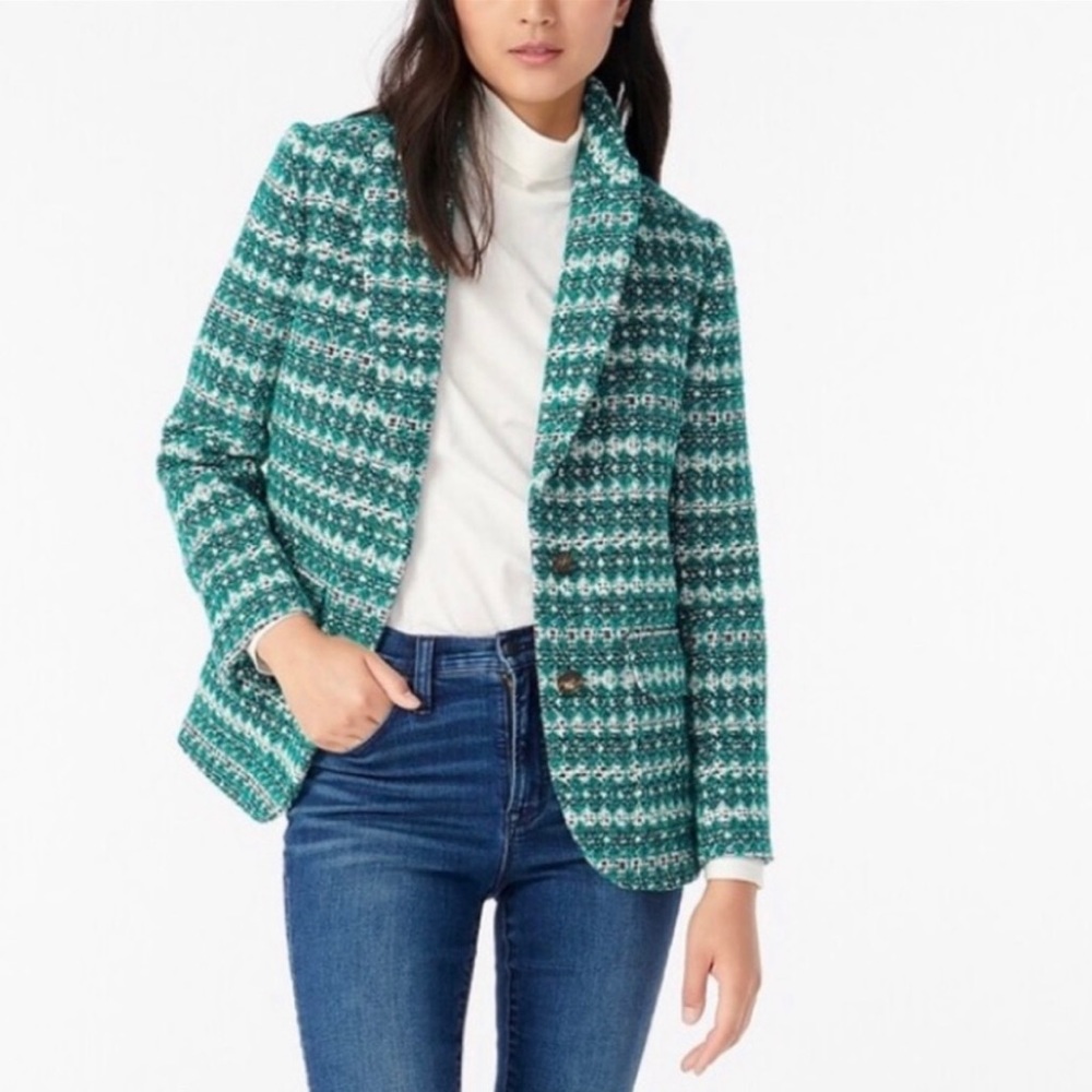 J.Crew Boyfriend Oversized Blazer in Emerald Green Italian Jacquard Wool - 0 - Picture 16 of 17